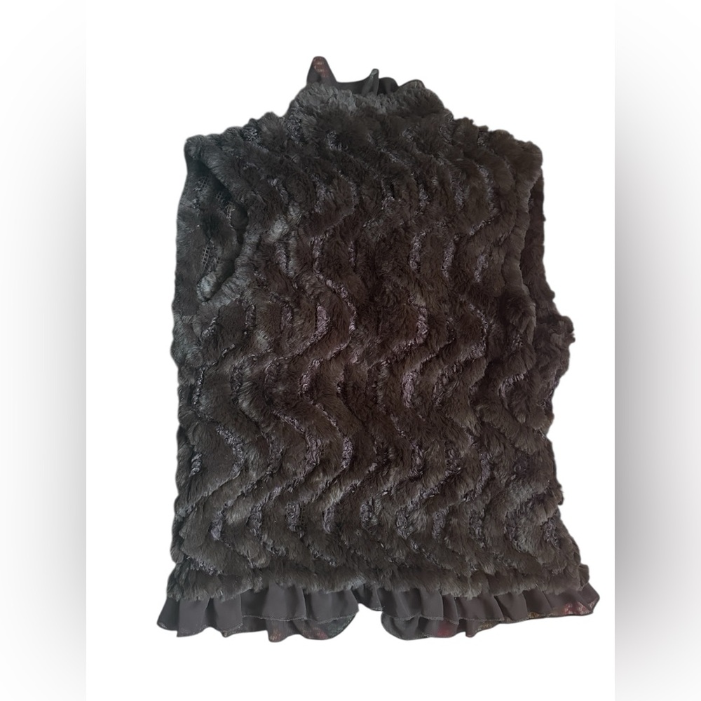 Brown Ruffled Fur Vest - Picture 3 of 3